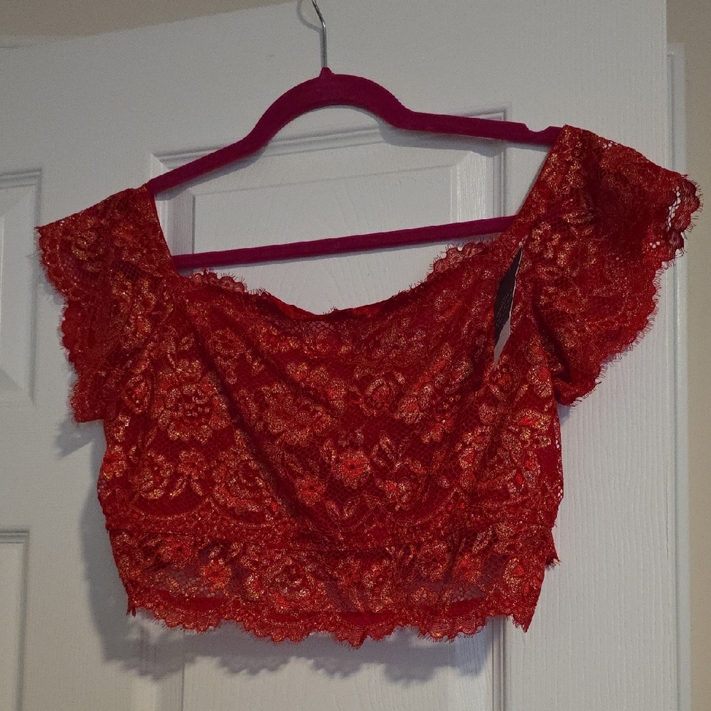 Cacique Vibrant Red Lace Crop Top